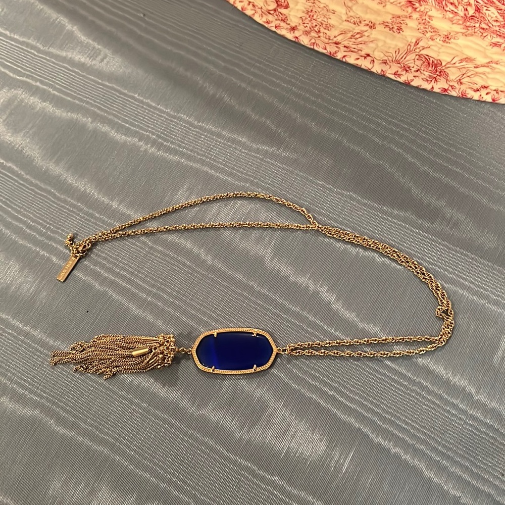 BLUE KENDRA SCOTT TASSEL NECKLACE